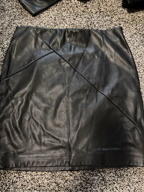 Dynamite Black Faux Leather Mini Skirt with Diagonal Panels